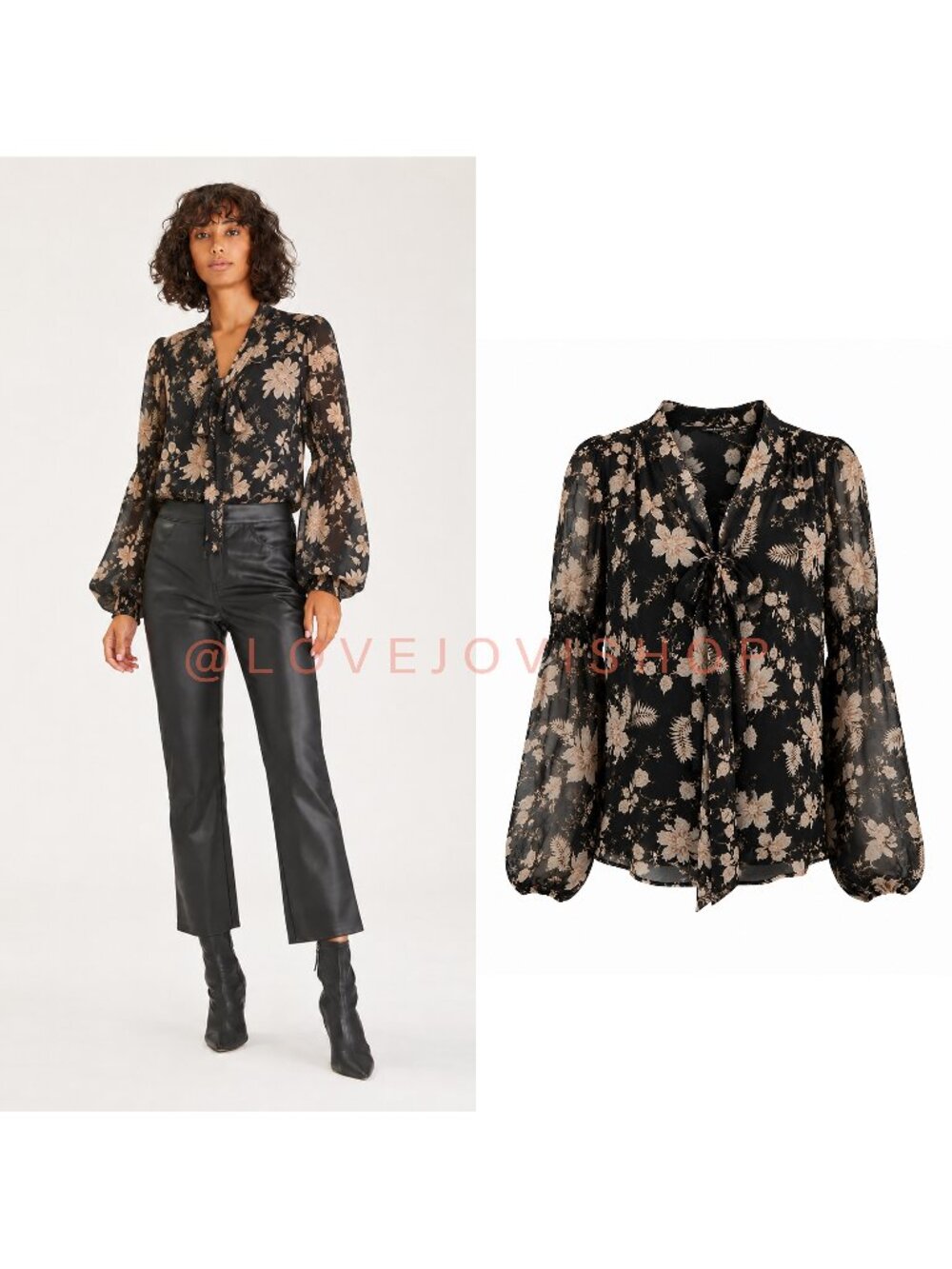 Feminine | Sanctuary Floral Poet Blouse | Black V Neck Tie | Bishop Sleeve Bow